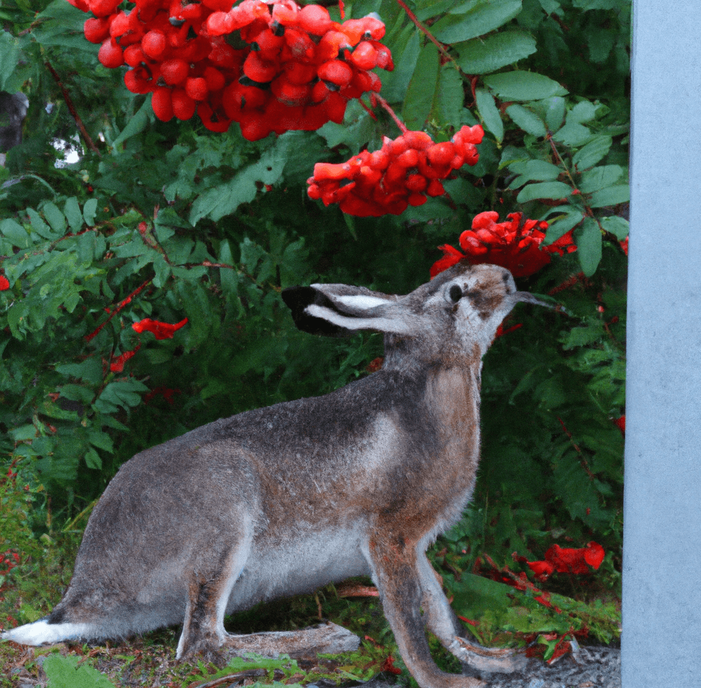 Kanin som sniffar på rönnbär